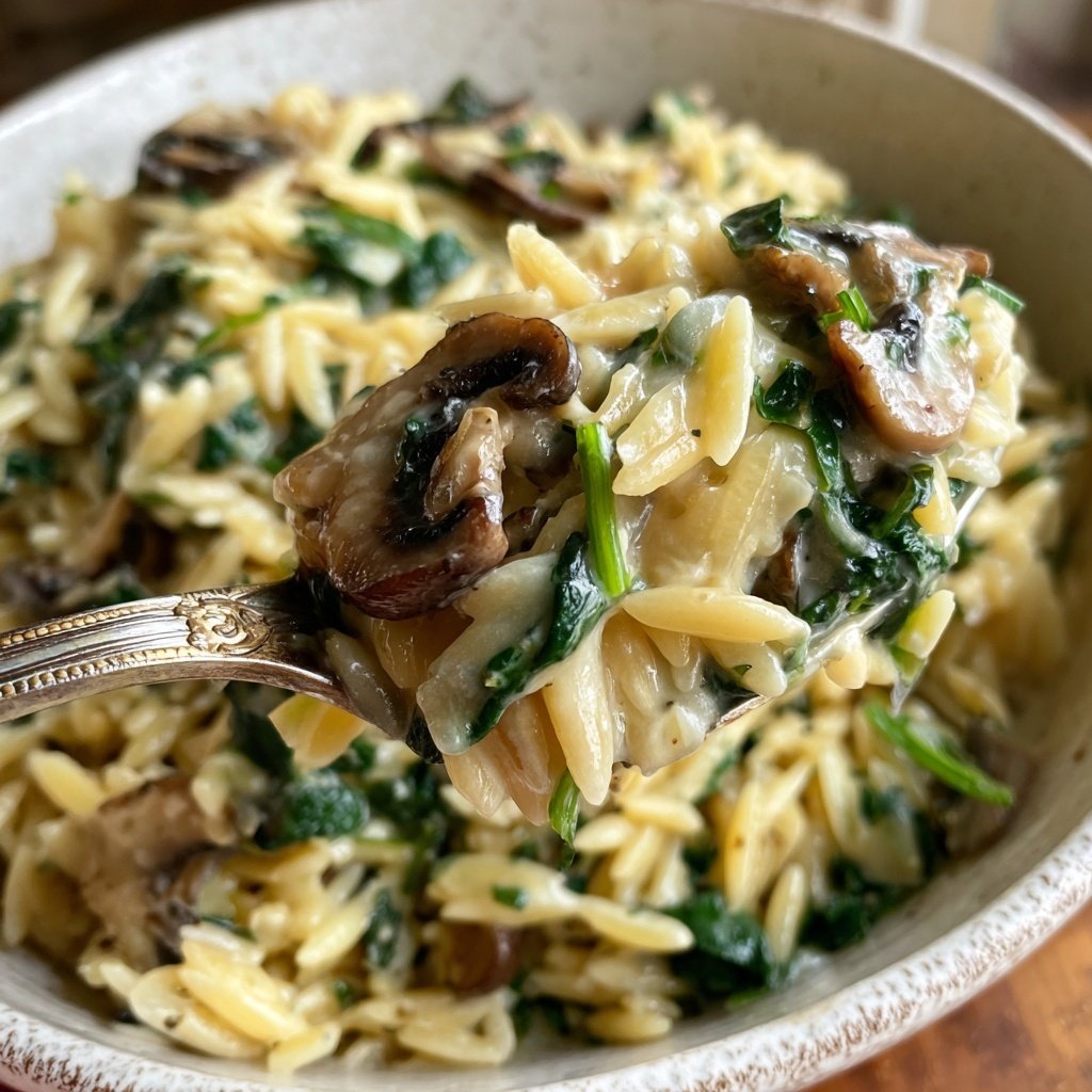 Creamy Spinach Mushroom Orzo