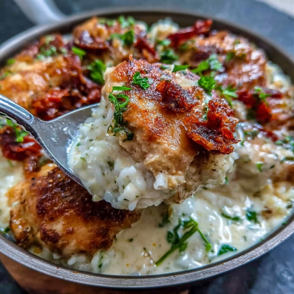 Creamy Garlic Butter Chicken And Rice Skillet