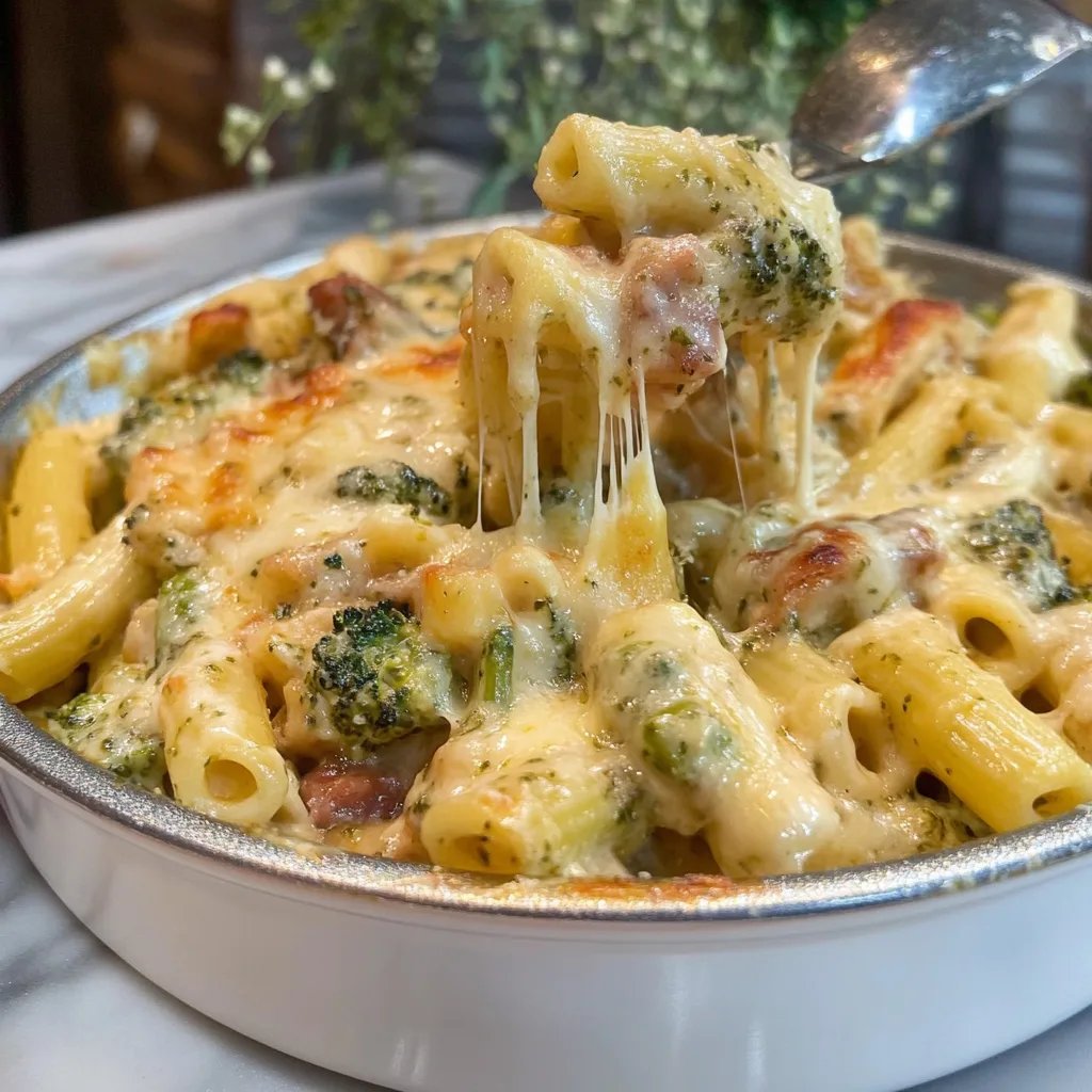 Creamy Pesto Chicken and Broccoli Pasta Bake