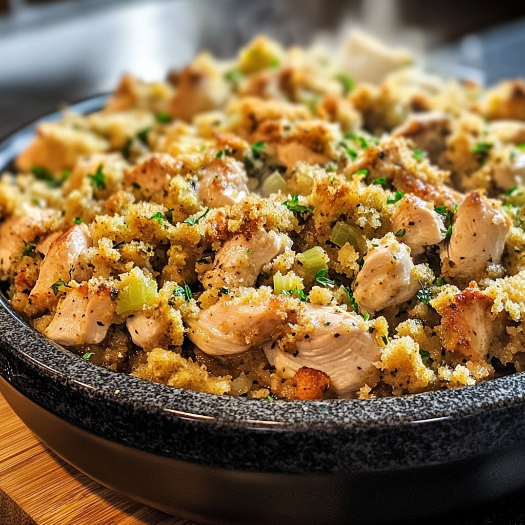 Healthy Crockpot Chicken and Stuffing