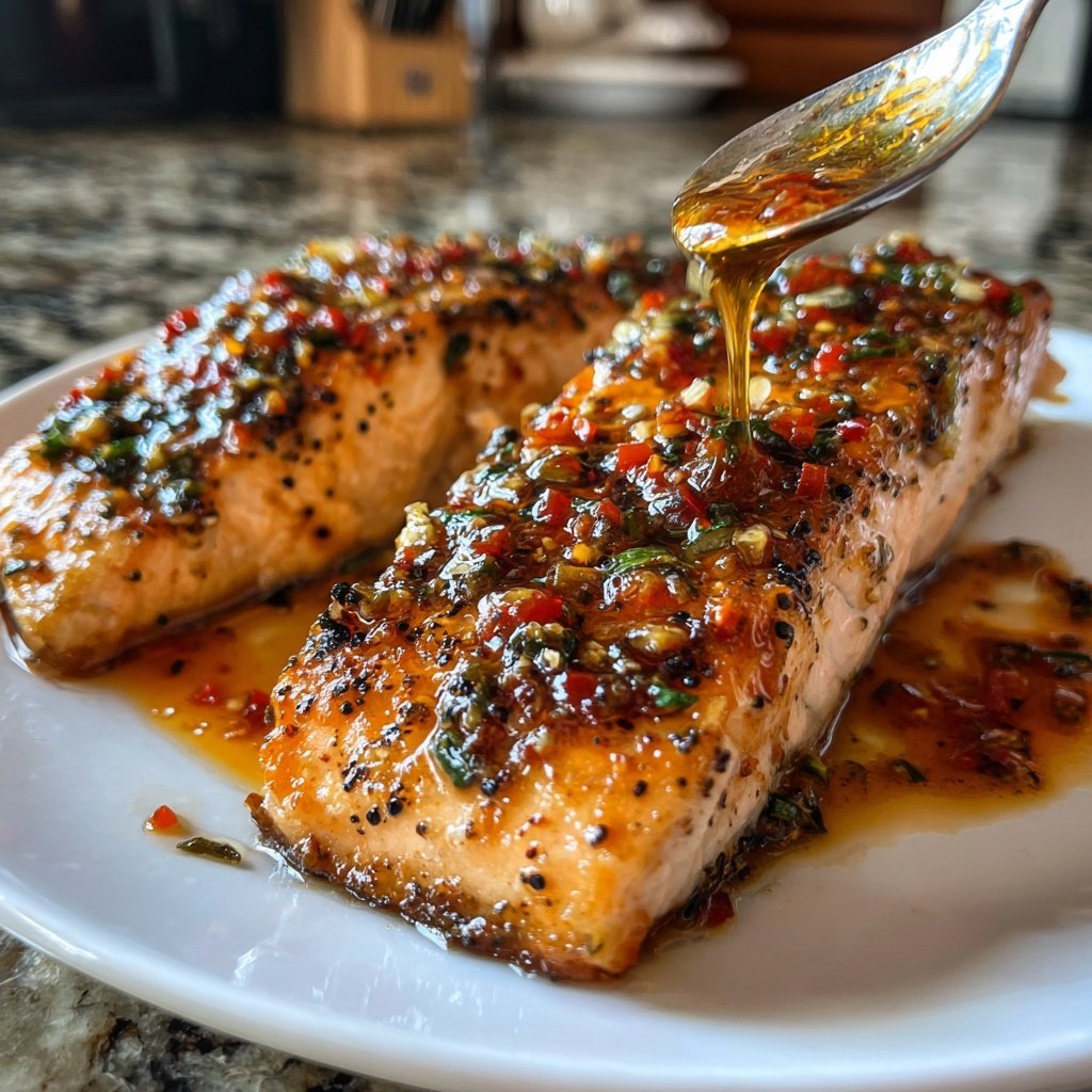 Salmon with Honey Rose Pepper Sauce